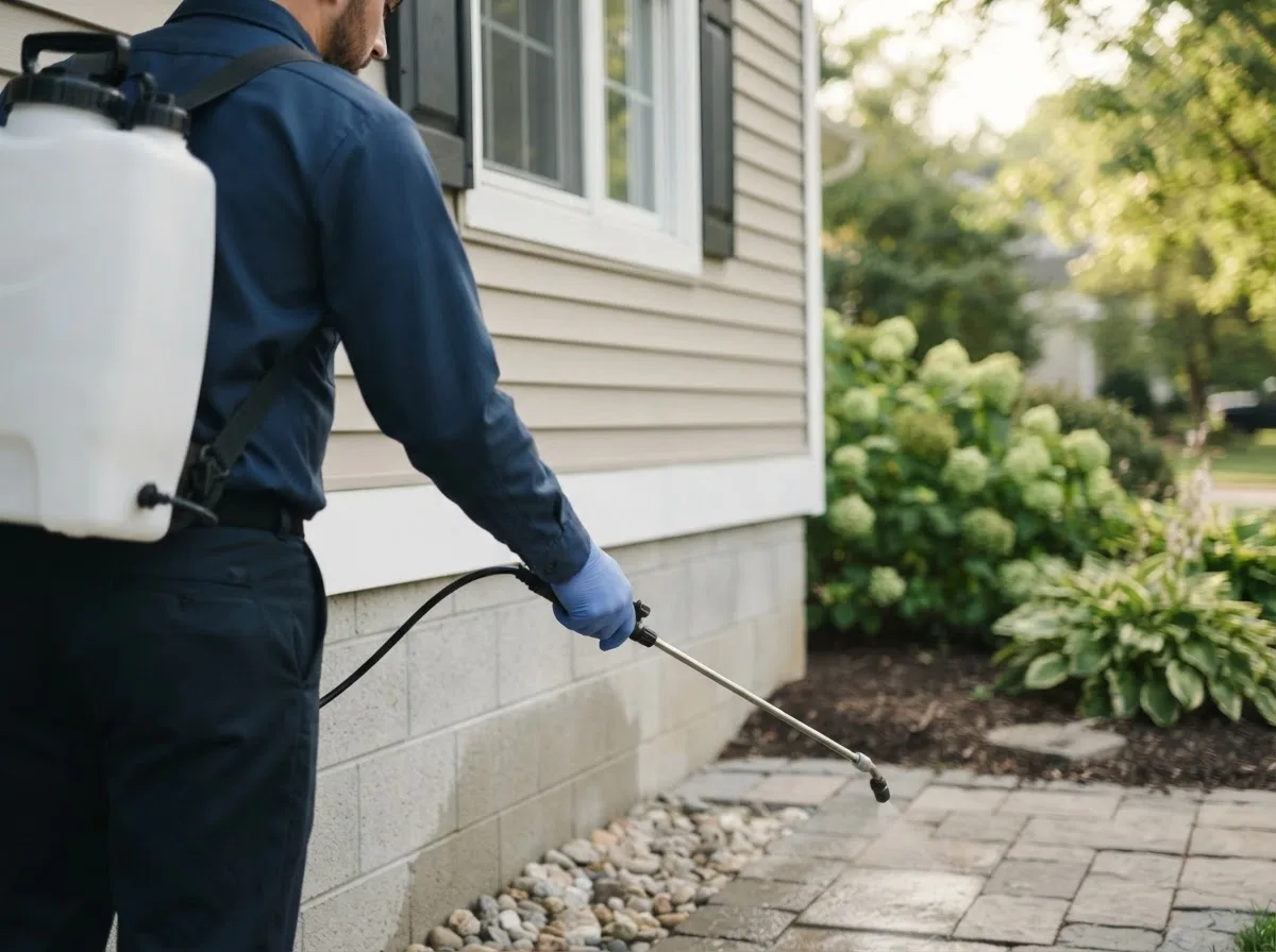 Pest control technician inspecting a home in Maybee, MI
